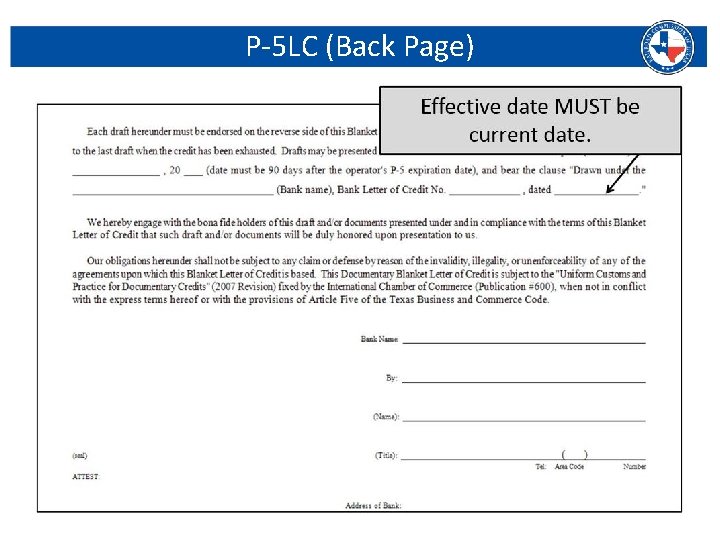 P-5 LC (Back Page) Railroad Commission of Texas | June 27, 2016 (Change Date