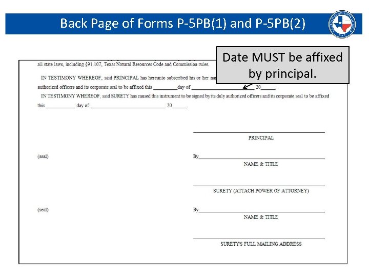 Back Page of Forms P-5 PB(1) and P-5 PB(2) Railroad Commission of Texas |