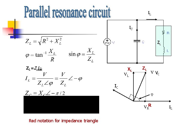IL IC ZL ZL=ZL/ XL VL ZL V VC IC VRR Red notation for IL IC ZL ZL=ZL/ XL VL ZL V VC IC VRR Red notation for