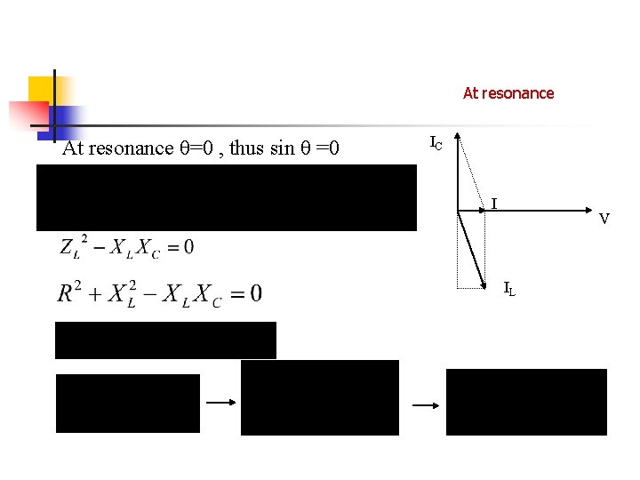 At resonance =0 , thus sin =0 IC I V IL At resonance =0 , thus sin =0 IC I V IL