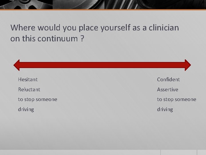 Where would you place yourself as a clinician on this continuum ? Hesitant Confident