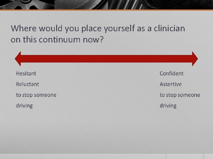 Where would you place yourself as a clinician on this continuum now? 