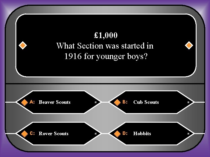 £ 1, 000 What Section was started in 1916 for younger boys? A: Beaver