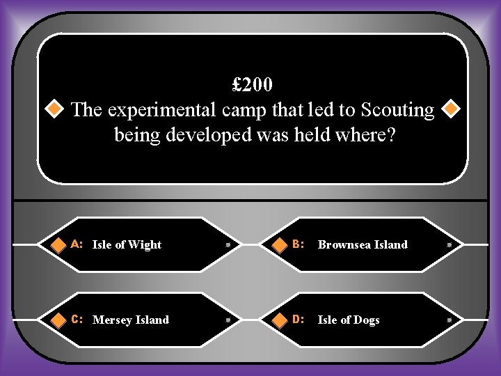 £ 200 The experimental camp that led to Scouting being developed was held where?