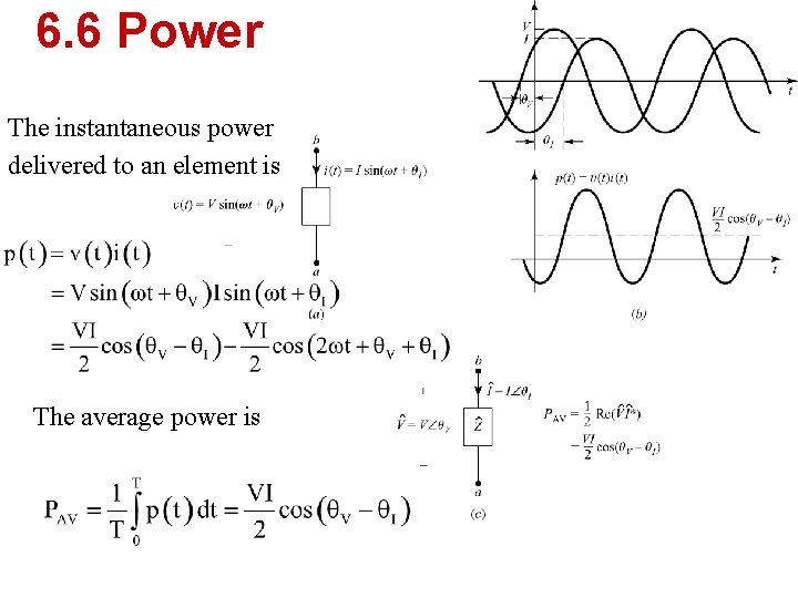 6. 6 Power The instantaneous power delivered to an element is The average power