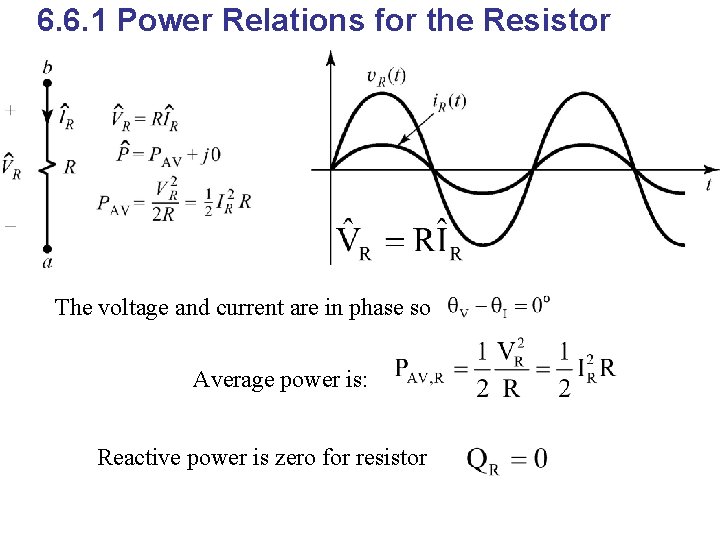 6. 6. 1 Power Relations for the Resistor The voltage and current are in