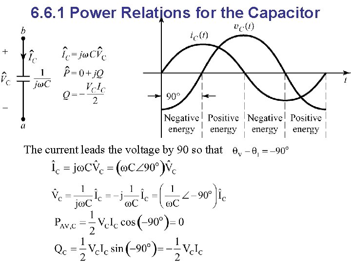 6. 6. 1 Power Relations for the Capacitor The current leads the voltage by
