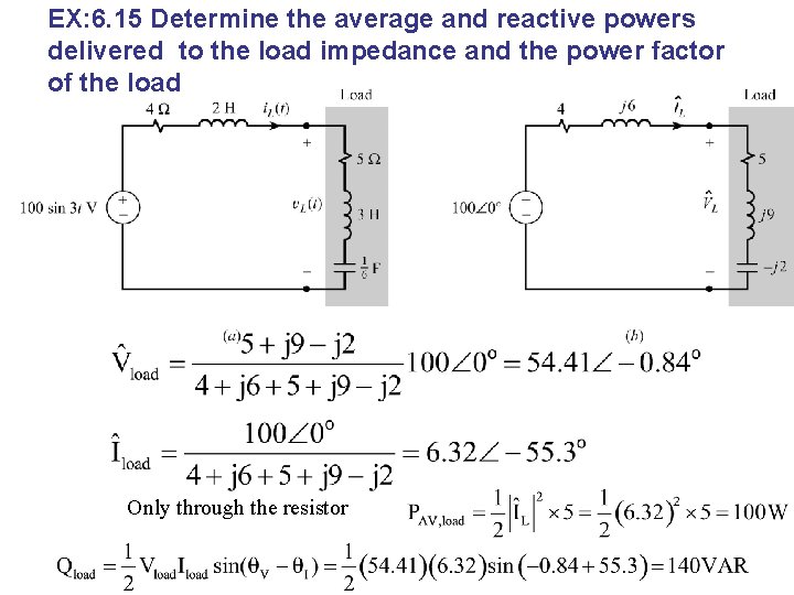 EX: 6. 15 Determine the average and reactive powers delivered to the load impedance