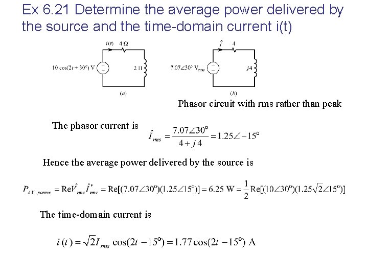 Ex 6. 21 Determine the average power delivered by the source and the time-domain