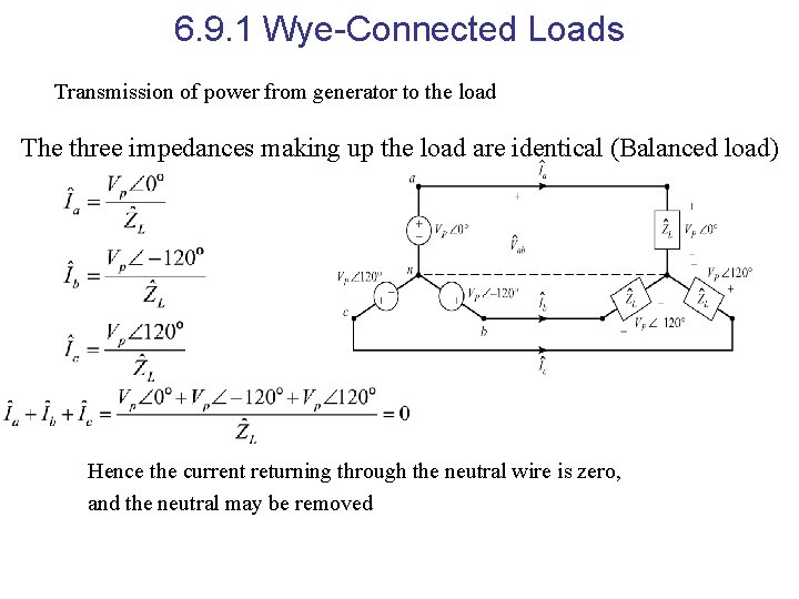 6. 9. 1 Wye-Connected Loads Transmission of power from generator to the load The