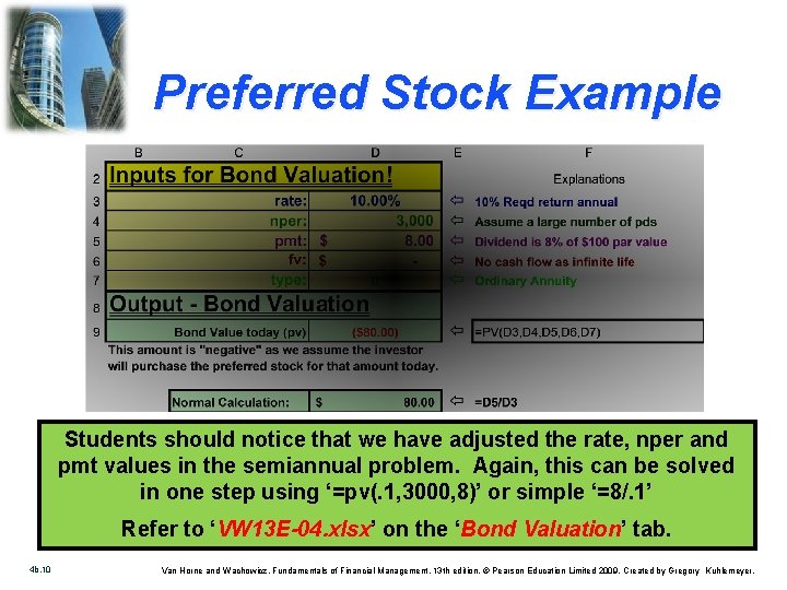 Preferred Stock Example Students should notice that we have adjusted the rate, nper and