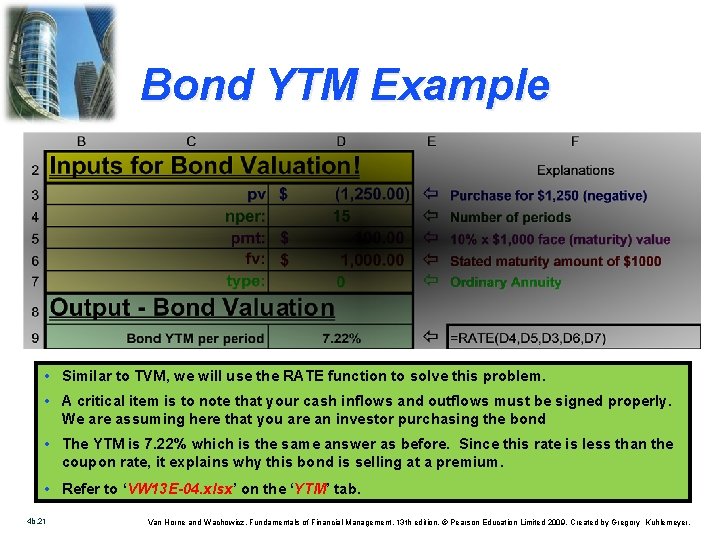 Bond YTM Example • Similar to TVM, we will use the RATE function to