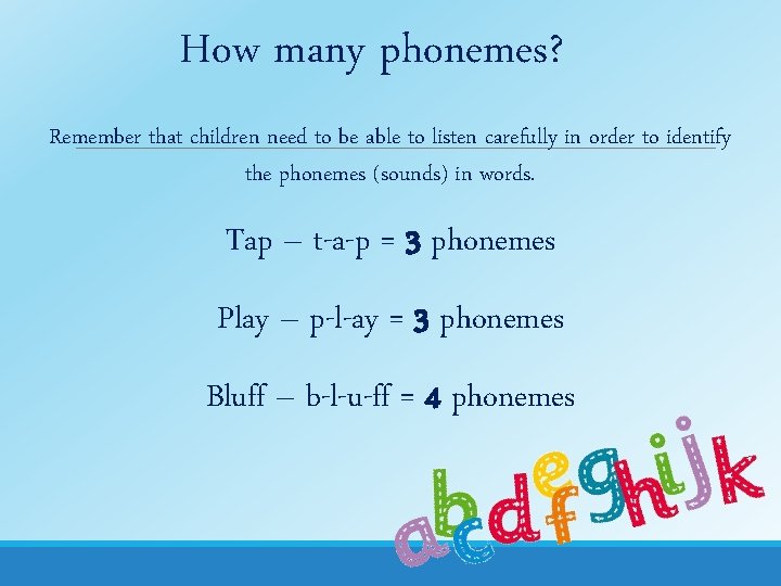 How many phonemes? Remember that children need to be able to listen carefully in