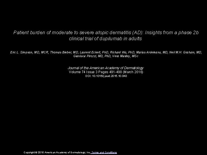 Patient burden of moderate to severe atopic dermatitis (AD): Insights from a phase 2