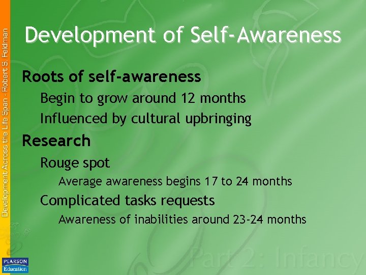 Development of Self-Awareness Roots of self-awareness Begin to grow around 12 months Influenced by
