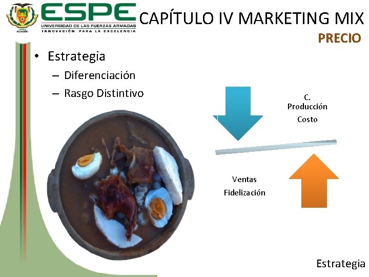 CAPÍTULO IV MARKETING MIX PRECIO • Estrategia – Diferenciación – Rasgo Distintivo C. Producción