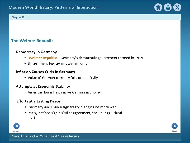  Modern World History: Patterns of Interaction Chapter 15 The Weimar Republic Democracy in