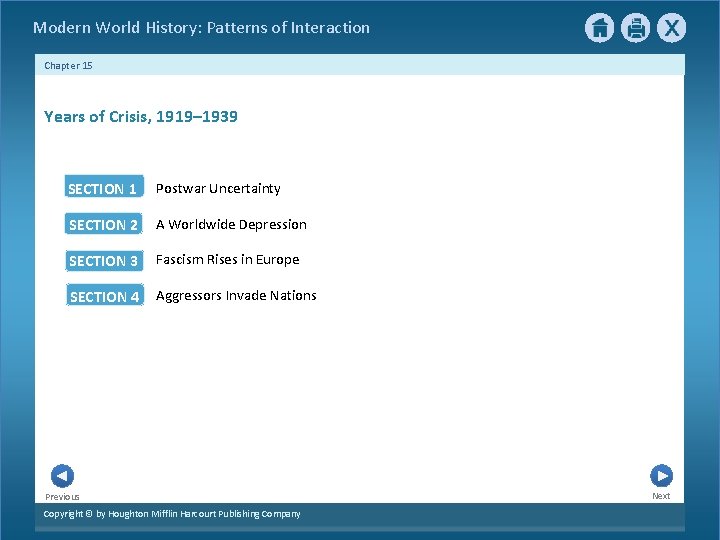  Modern World History: Patterns of Interaction Chapter 15 Years of Crisis, 1919– 1939