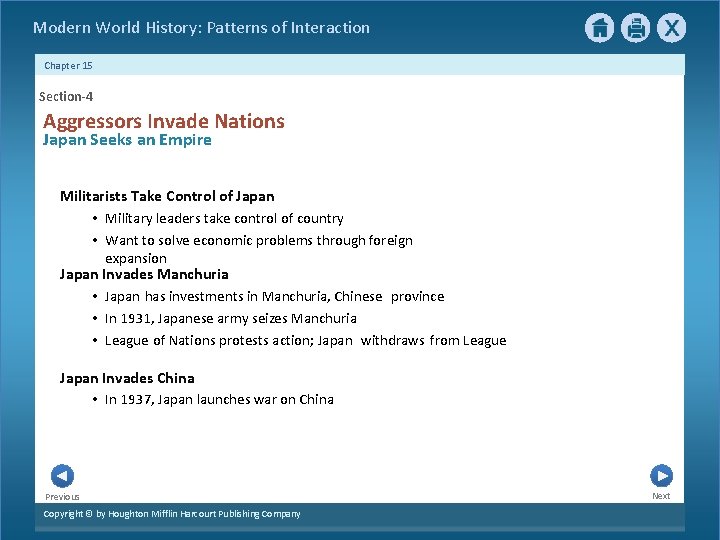  Modern World History: Patterns of Interaction Chapter 15 Section-4 Aggressors Invade Nations Japan