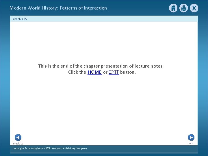  Modern World History: Patterns of Interaction Chapter 15 This is the end of