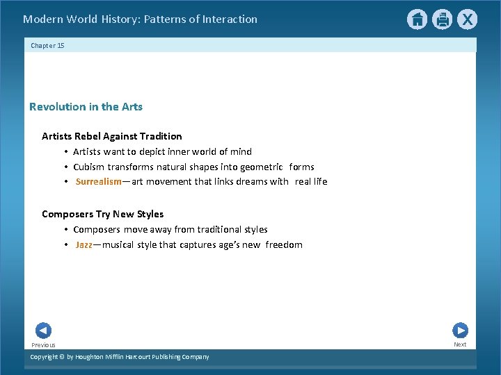  Modern World History: Patterns of Interaction Chapter 15 Revolution in the Arts Artists