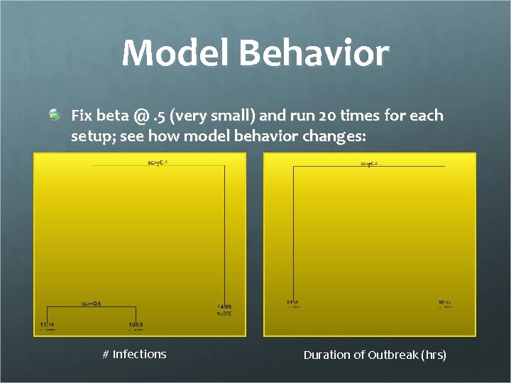 Model Behavior Fix beta @. 5 (very small) and run 20 times for each