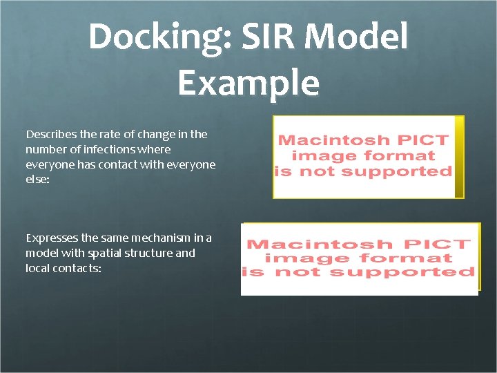 Docking: SIR Model Example Describes the rate of change in the number of infections