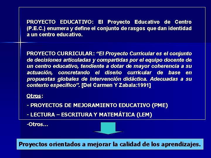 PROYECTO EDUCATIVO: El Proyecto Educativo de Centro (P. E. C. ) enumera y define PROYECTO EDUCATIVO: El Proyecto Educativo de Centro (P. E. C. ) enumera y define
