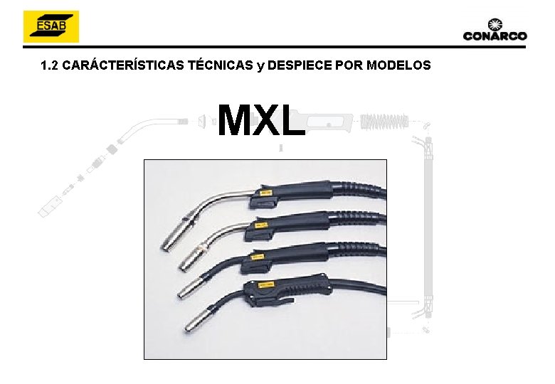 1. 2 CARÁCTERÍSTICAS TÉCNICAS y DESPIECE POR MODELOS MXL 