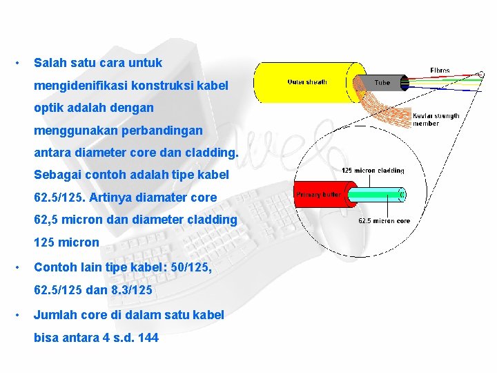  • Salah satu cara untuk mengidenifikasi konstruksi kabel optik adalah dengan menggunakan perbandingan