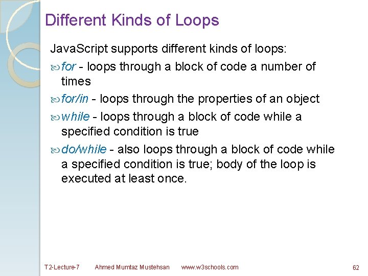 Different Kinds of Loops Java. Script supports different kinds of loops: for - loops