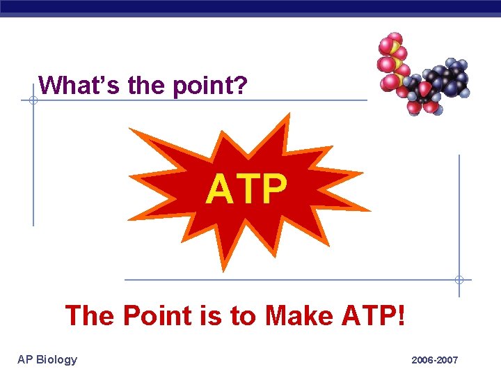 What’s the point? ATP The Point is to Make ATP! AP Biology 2006 -2007