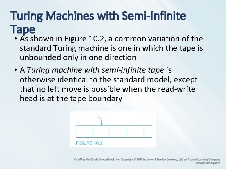 Turing Machines with Semi-Infinite Tape • As shown in Figure 10. 2, a common