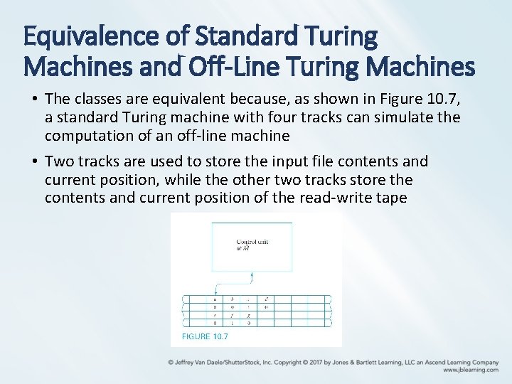 Equivalence of Standard Turing Machines and Off-Line Turing Machines • The classes are equivalent