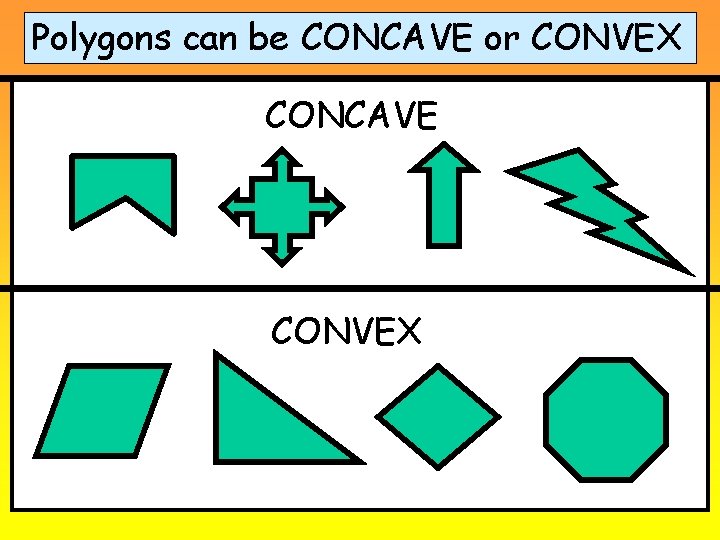 Polygons can be CONCAVE or CONVEX CONCAVE CONVEX 