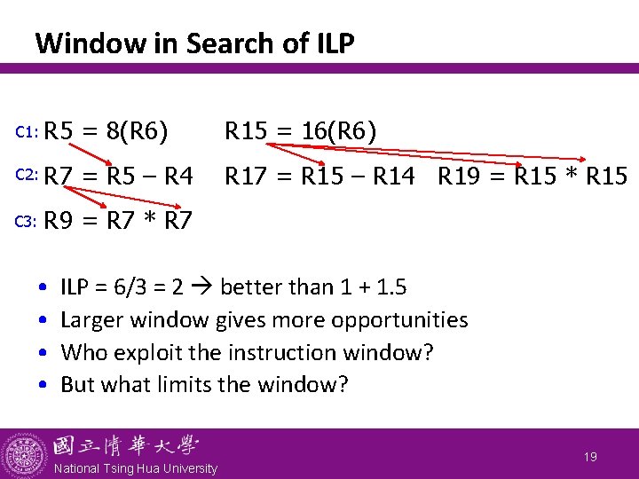 Window in Search of ILP C 1: R 5 = 8(R 6) R 15