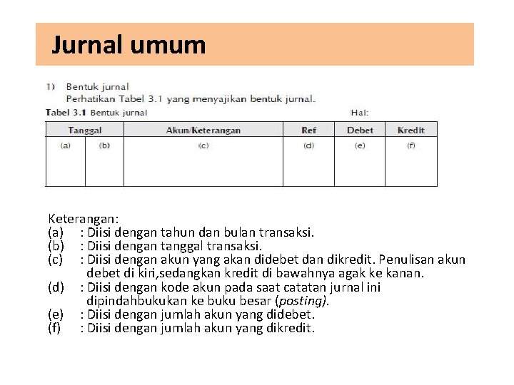 Jurnal umum Keterangan: (a) : Diisi dengan tahun dan bulan transaksi. (b) : Diisi
