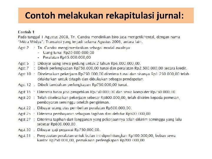 Contoh melakukan rekapitulasi jurnal: 