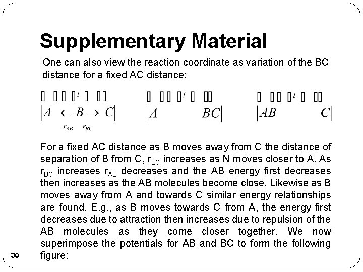 Supplementary Material One can also view the reaction coordinate as variation of the BC