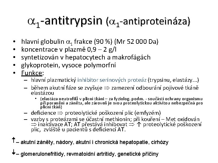  1 -antitrypsin ( 1 -antiproteináza) • • • hlavní globulin 1 frakce (90