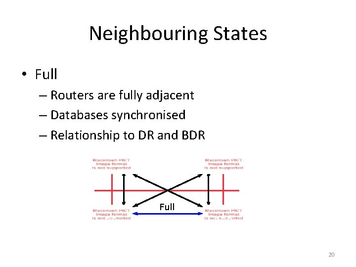 Neighbouring States • Full – Routers are fully adjacent – Databases synchronised – Relationship