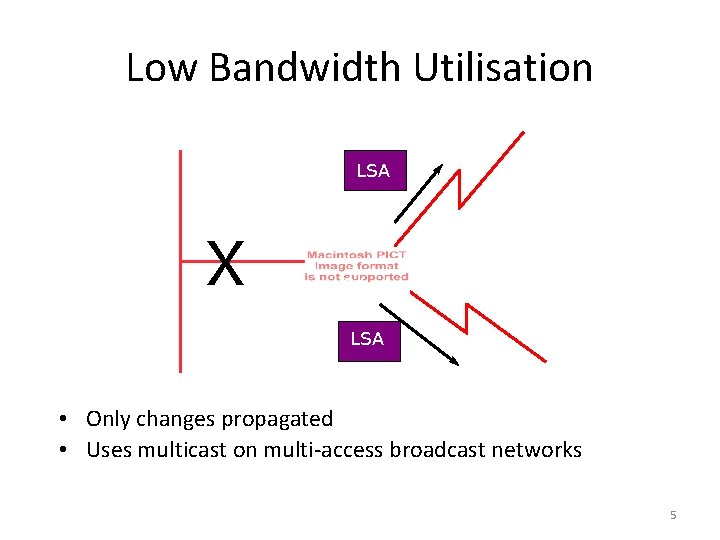 Low Bandwidth Utilisation LSA X R 1 LSA • Only changes propagated • Uses