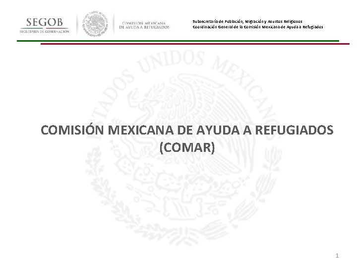 Subsecretaría de Población, Migración y Asuntos Religiosos Coordinación General de la Comisión Mexicana de