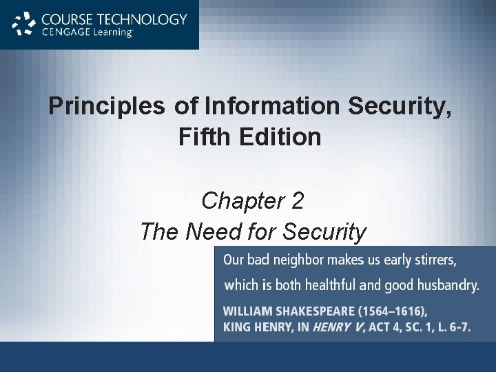 Principles of Information Security, Fifth Edition Chapter 2 The Need for Security 