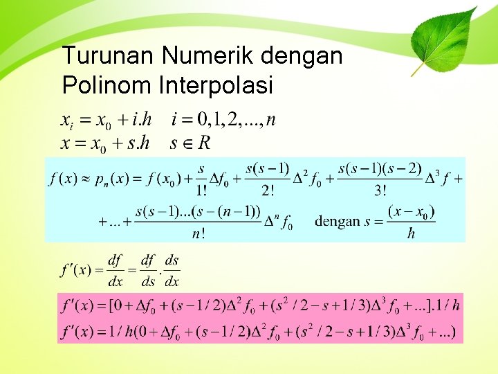 Turunan Numerik dengan Polinom Interpolasi 