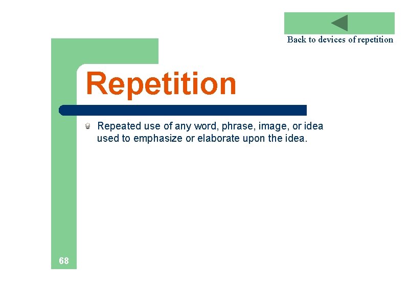 Back to devices of repetition Repeated use of any word, phrase, image, or idea