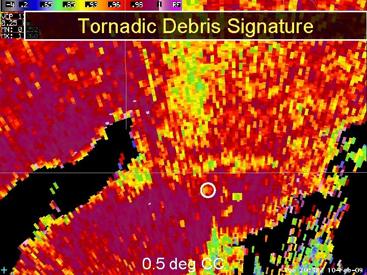 Tornadic Debris Signature Reflectivity Lowest Cut Storm-Relative 0. 5 deg CC Velocity 