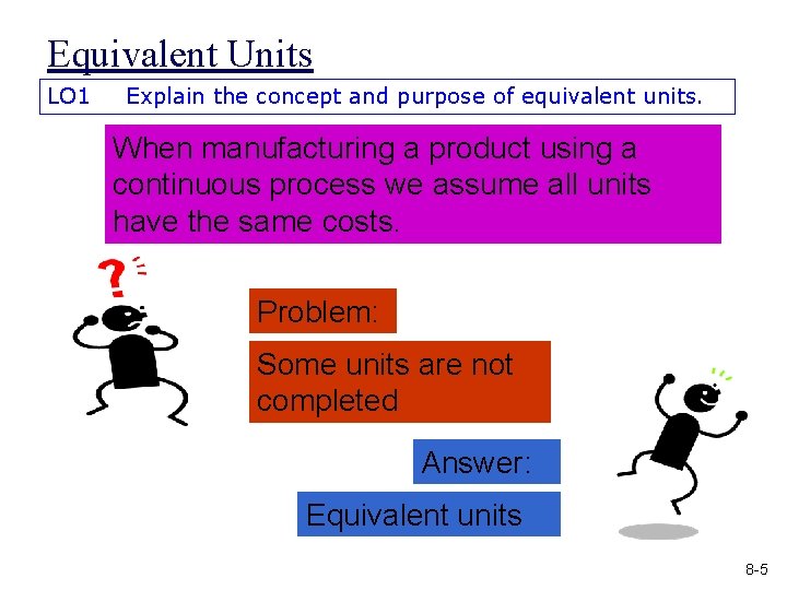 Equivalent Units LO 1 Explain the concept and purpose of equivalent units. When manufacturing