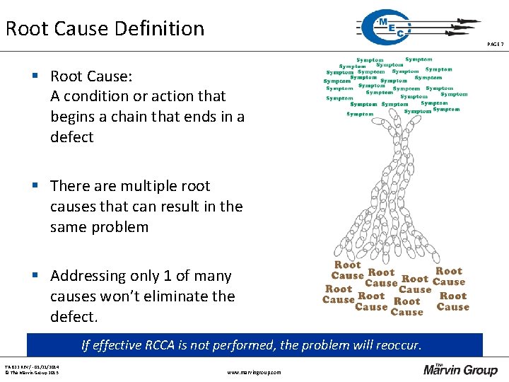 Root Cause Definition PAGE 7 § Root Cause: A condition or action that begins Root Cause Definition PAGE 7 § Root Cause: A condition or action that begins