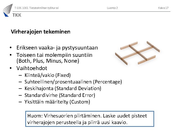 T-106. 1061 Tietotekniikan työkurssi Luento 2 Virherajojen tekeminen • Erikseen vaaka- ja pystysuuntaan •